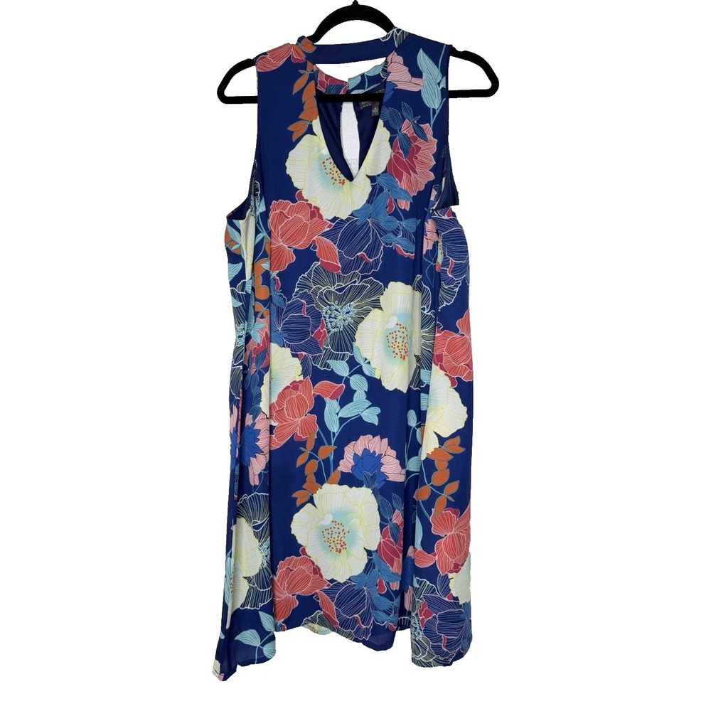 Luxology Dress Womens 16‎ Floral Midi Sleeveless Lightweight Lined V Neck Summer